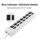 Bộ chia USB Hub 7 cổng 2.0 tốc độ cao 480Mbps có công tắc bật/tắt và 7 đèn LED, 7 cổng (Trắng), 7 cổng (Đen)