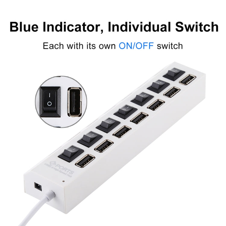 Bộ chia USB Hub 7 cổng 2.0 tốc độ cao 480Mbps có công tắc bật/tắt và 7 đèn LED, 7 cổng (Trắng), 7 cổng (Đen)