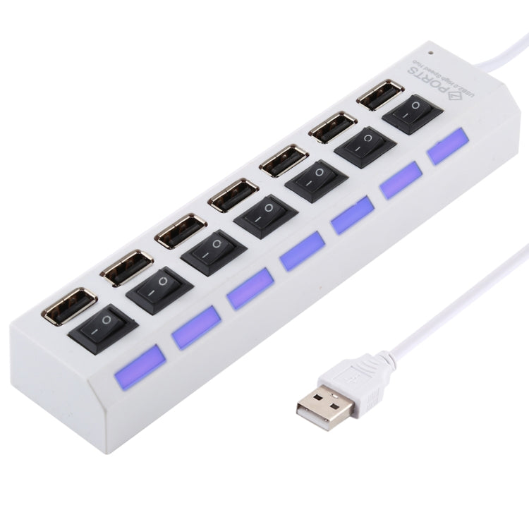 Bộ chia USB Hub 7 cổng 2.0 tốc độ cao 480Mbps có công tắc bật/tắt và 7 đèn LED, 7 cổng (Trắng), 7 cổng (Đen)