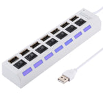 Bộ chia USB Hub 7 cổng 2.0 tốc độ cao 480Mbps có công tắc bật/tắt và 7 đèn LED, 7 cổng (Trắng), 7 cổng (Đen)