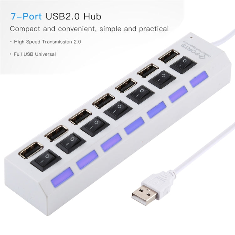 Bộ chia USB Hub 7 cổng 2.0 tốc độ cao 480Mbps có công tắc bật/tắt và 7 đèn LED, 7 cổng (Trắng), 7 cổng (Đen)
