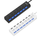Bộ chia USB Hub 7 cổng 2.0 tốc độ cao 480Mbps có công tắc bật/tắt và 7 đèn LED, 7 cổng (Trắng), 7 cổng (Đen)
