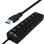 Bộ chia USB 3.0 7 cổng với công tắc riêng cho từng cổng truyền dữ liệu, 7 cổng (Màu đen)