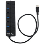 Bộ chia USB 3.0 7 cổng với công tắc riêng cho từng cổng truyền dữ liệu, 7 cổng (Màu đen)