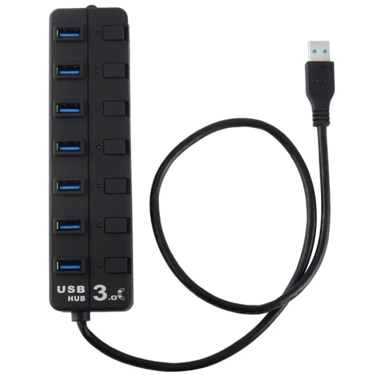 Bộ chia USB 3.0 7 cổng với công tắc riêng cho từng cổng truyền dữ liệu, 7 cổng (Màu đen)