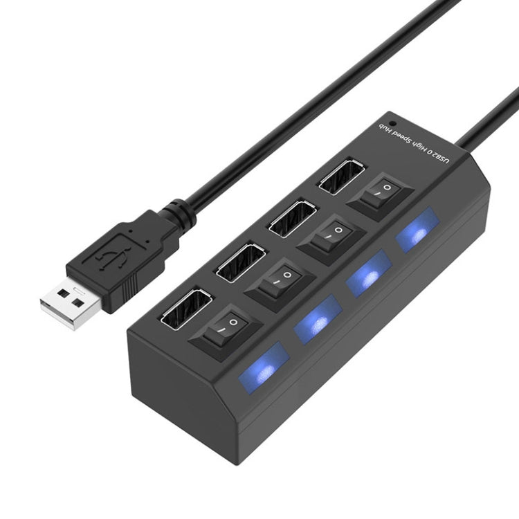 Bộ chia USB Hub 2.0 4 cổng tốc độ cao 480Mbps có công tắc bật/tắt, 4 đèn LED, 4 cổng với 4 đèn LED (Đen)