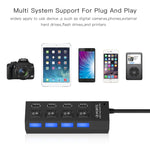 Bộ chia USB Hub 2.0 4 cổng tốc độ cao 480Mbps có công tắc bật/tắt, 4 đèn LED, 4 cổng với 4 đèn LED (Đen)