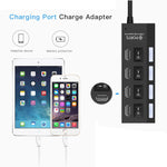 Bộ chia USB Hub 2.0 4 cổng tốc độ cao 480Mbps có công tắc bật/tắt, 4 đèn LED, 4 cổng với 4 đèn LED (Đen)