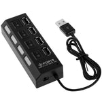 Bộ chia USB Hub 2.0 4 cổng tốc độ cao 480Mbps có công tắc bật/tắt, 4 đèn LED, 4 cổng với 4 đèn LED (Đen)