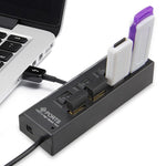 Bộ chia USB Hub 2.0 4 cổng tốc độ cao 480Mbps có công tắc bật/tắt, 4 đèn LED, 4 cổng với 4 đèn LED (Đen)