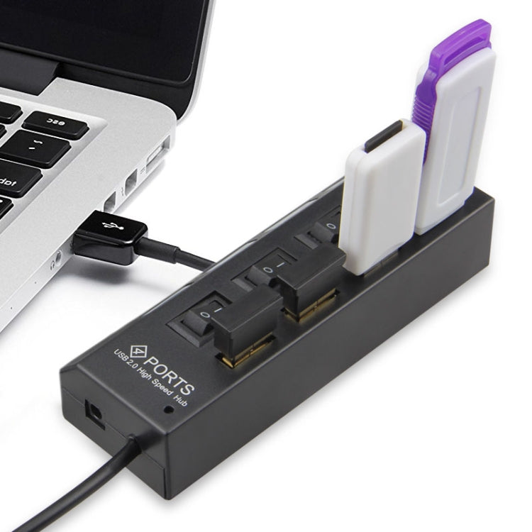 Bộ chia USB Hub 2.0 4 cổng tốc độ cao 480Mbps có công tắc bật/tắt, 4 đèn LED, 4 cổng với 4 đèn LED (Đen)