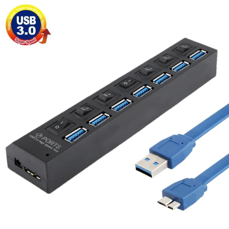 Bộ chia USB 3.0 7 cổng, tốc độ siêu nhanh 5Gbps, cắm là chạy, hỗ trợ 1TB, 7 cổng (Màu đen), 7 cổng (Màu trắng)