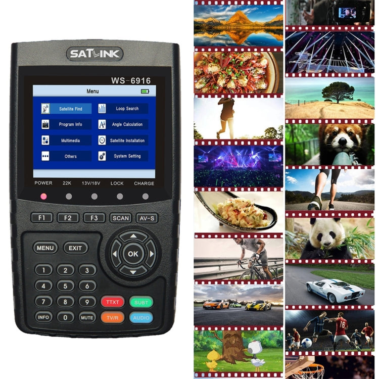 Máy đo tín hiệu vệ tinh kỹ thuật số SATLINK WS6916, màn hình TFT LCD 3,5 inch, hỗ trợ DVB-S / S2, MPEG-2 / MPEG-4, WS6916