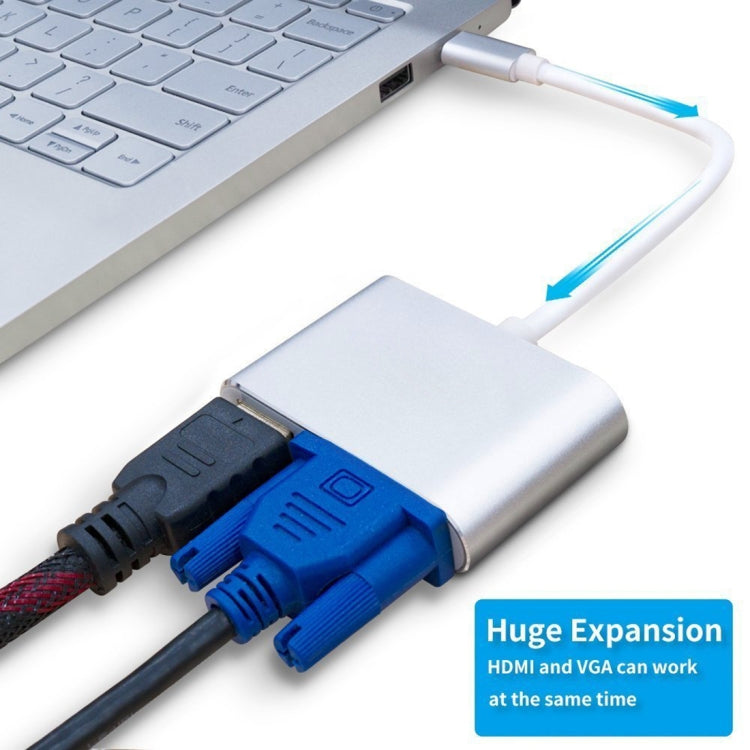 Bộ chia Hub 2 trong 1 VGA & HDMI cái sang USB-C / Type-C đực, VGA+HDMI