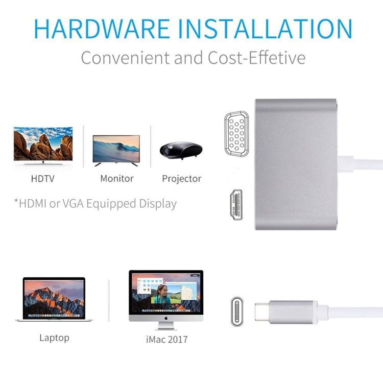 Bộ chia Hub 2 trong 1 VGA & HDMI cái sang USB-C / Type-C đực, VGA+HDMI