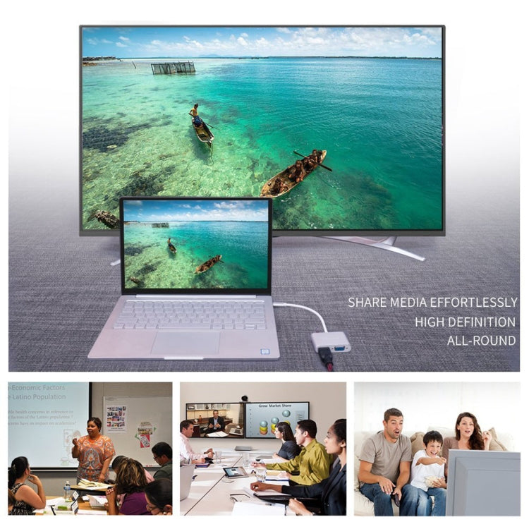 Bộ chia Hub 2 trong 1 VGA & HDMI cái sang USB-C / Type-C đực, VGA+HDMI
