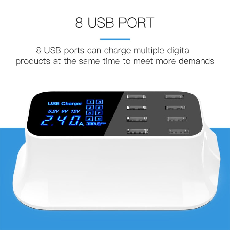 Dock sạc thông minh đa chức năng 8 cổng USB YC-CDA19A 40W hiển thị kỹ thuật số sạc nhanh, phích cắm UK, SAS1049A, SAS1049B, SAS1049C