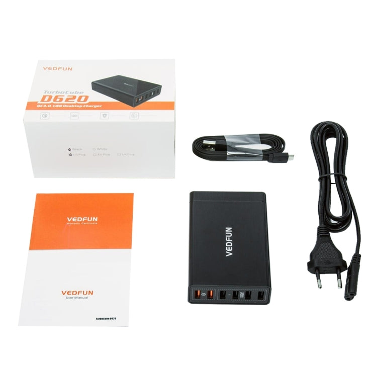 Bộ sạc USB VEDFUN TurboCube D620 sáu cổng sạc nhanh 3.0 + công nghệ SDDC, phích cắm EU/US/UK