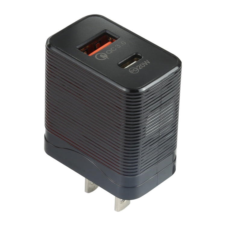 Sạc du lịch nhanh LZ-728 QC 3.0 USB + PD 20W USB-C / Type-C, phích cắm Mỹ