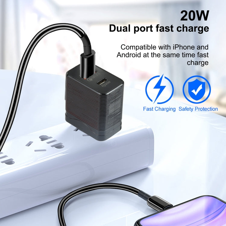 Sạc du lịch nhanh LZ-728 QC 3.0 USB + PD 20W USB-C / Type-C, phích cắm Mỹ