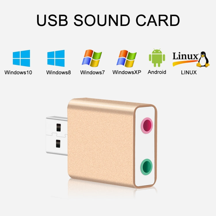 Card âm thanh USB ngoài vỏ nhôm, jack 3.5mm, HIFI Magic Voice 7.1 kênh, adapter không cần driver cho máy tính, máy bàn, loa, tai nghe, micro, vỏ nhôm 7.1 kênh màu vàng
