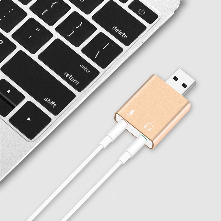 Card âm thanh USB ngoài vỏ nhôm, jack 3.5mm, HIFI Magic Voice 7.1 kênh, adapter không cần driver cho máy tính, máy bàn, loa, tai nghe, micro, vỏ nhôm 7.1 kênh màu vàng
