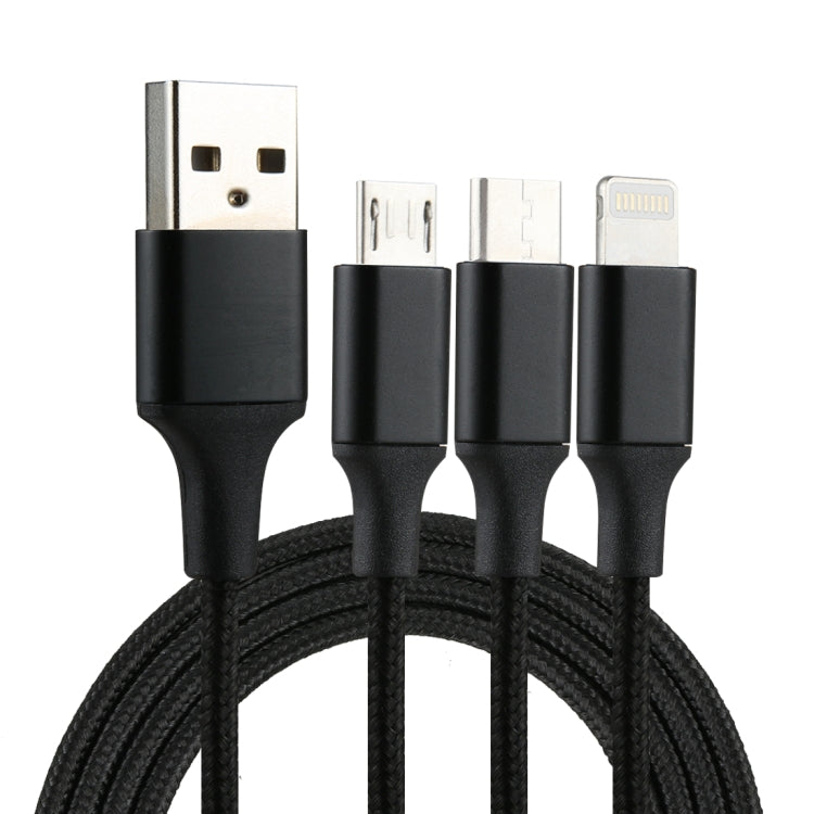 Cáp sạc dệt nylon 3 trong 1 USB dài 1,2m sang 8 Pin & USB-C / Type-C & Micro USB