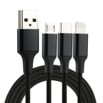 Cáp sạc dệt nylon 3 trong 1 USB dài 1,2m sang 8 Pin & USB-C / Type-C & Micro USB