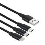 Cáp sạc dệt nylon 3 trong 1 USB dài 1,2m sang 8 Pin & USB-C / Type-C & Micro USB