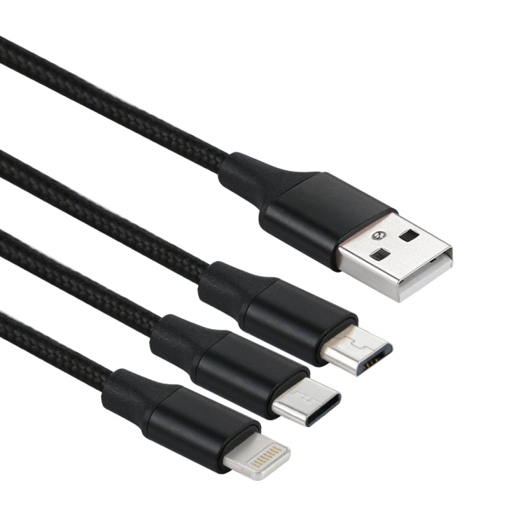 Cáp sạc dệt nylon 3 trong 1 USB dài 1,2m sang 8 Pin & USB-C / Type-C & Micro USB