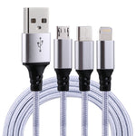 Cáp sạc dệt nylon 3 trong 1 USB dài 1,2m sang 8 Pin & USB-C / Type-C & Micro USB