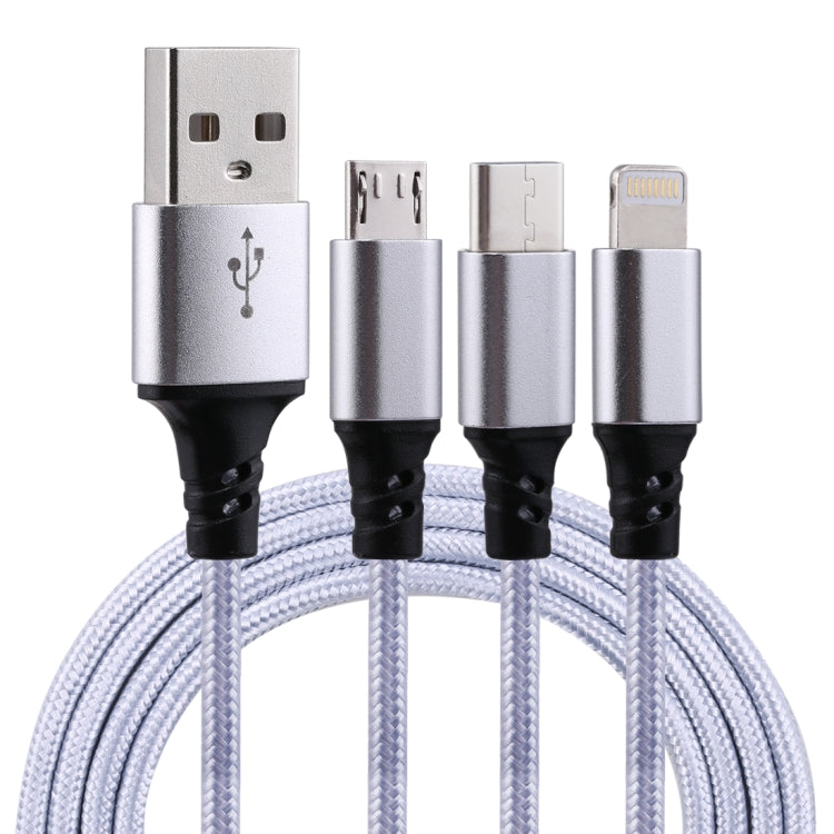 Cáp sạc dệt nylon 3 trong 1 USB dài 1,2m sang 8 Pin & USB-C / Type-C & Micro USB