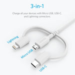 Cáp dữ liệu ANKER 3 trong 1 8 chân + Micro USB + USB-C / Type-C có chứng nhận MFI