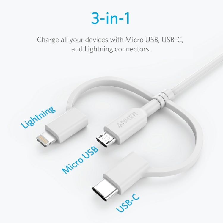 Cáp dữ liệu ANKER 3 trong 1 8 chân + Micro USB + USB-C / Type-C có chứng nhận MFI