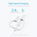 Cáp dữ liệu ANKER 3 trong 1 8 chân + Micro USB + USB-C / Type-C có chứng nhận MFI