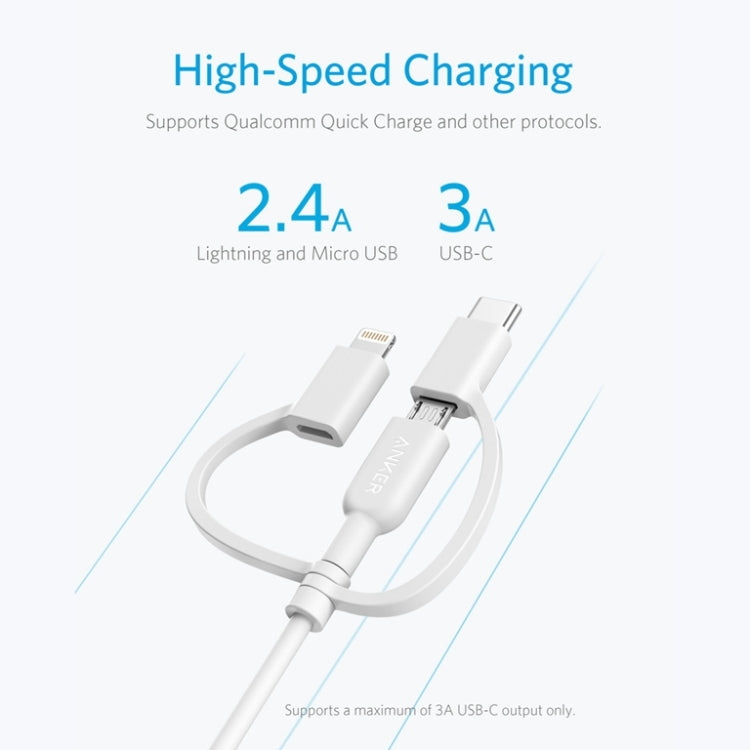 Cáp dữ liệu ANKER 3 trong 1 8 chân + Micro USB + USB-C / Type-C có chứng nhận MFI