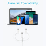 Cáp dữ liệu ANKER 3 trong 1 8 chân + Micro USB + USB-C / Type-C có chứng nhận MFI