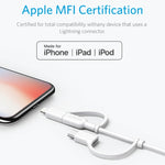 Cáp dữ liệu ANKER 3 trong 1 8 chân + Micro USB + USB-C / Type-C có chứng nhận MFI