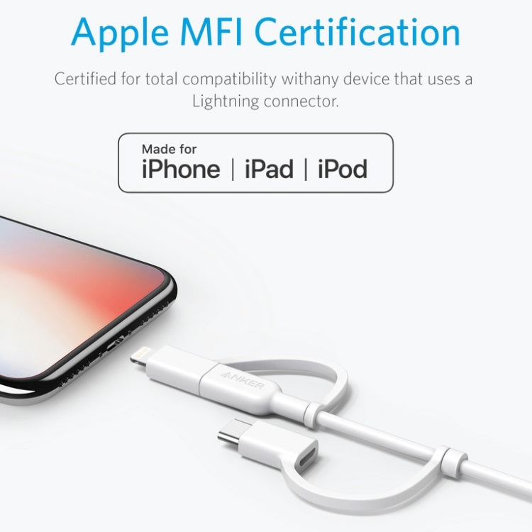 Cáp dữ liệu ANKER 3 trong 1 8 chân + Micro USB + USB-C / Type-C có chứng nhận MFI