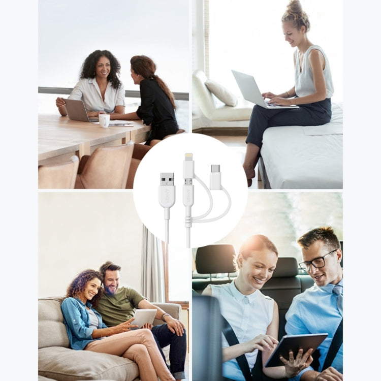 Cáp dữ liệu ANKER 3 trong 1 8 chân + Micro USB + USB-C / Type-C có chứng nhận MFI