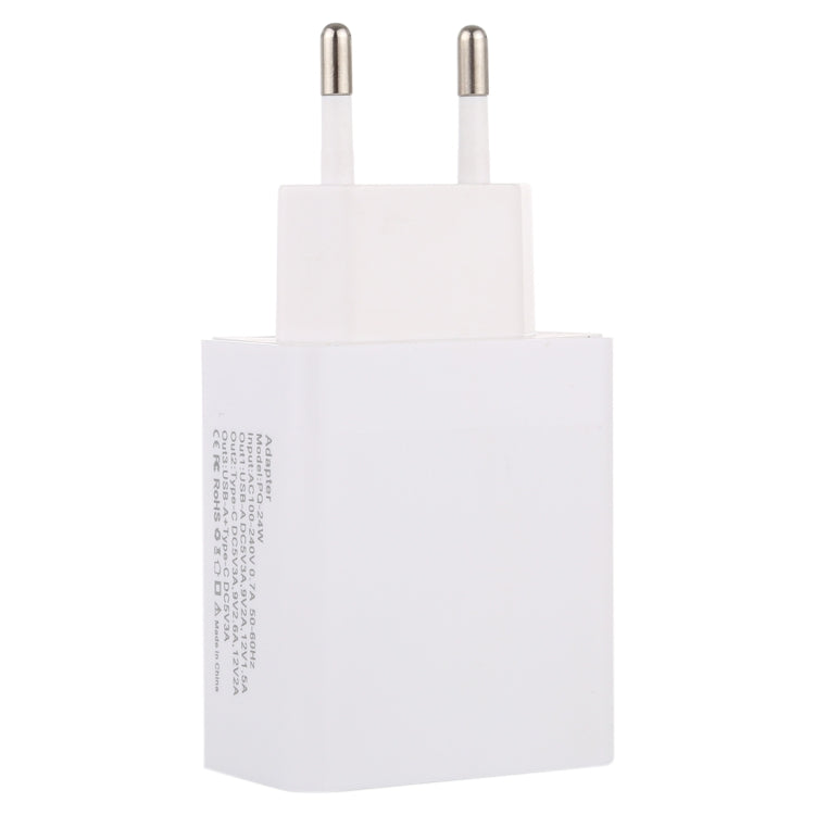 Bộ chuyển đổi phích cắm sạc nhanh 24W PD + QC3.0 EU, Phích cắm EU 24W