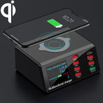 Bộ sạc đa chức năng X9 9 trong 1 QC 3.0 giao diện USB + 6 cổng USB + cổng PD 65W + sạc nhanh không dây QI với màn hình LED, X9