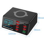 Bộ sạc đa chức năng X9 9 trong 1 QC 3.0 giao diện USB + 6 cổng USB + cổng PD 65W + sạc nhanh không dây QI với màn hình LED, X9