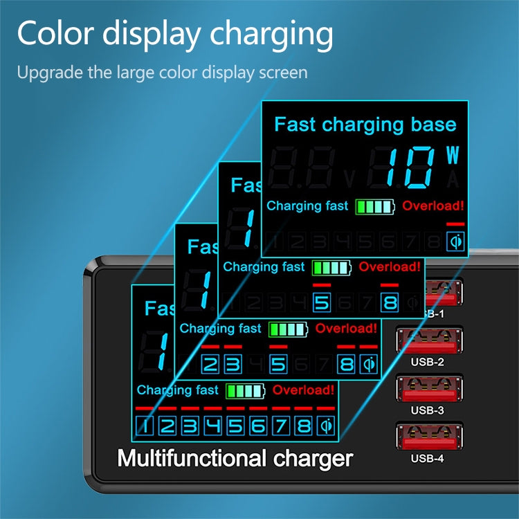 Bộ sạc đa chức năng X9 9 trong 1 QC 3.0 giao diện USB + 6 cổng USB + cổng PD 65W + sạc nhanh không dây QI với màn hình LED, X9