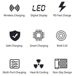 Bộ sạc đa chức năng X9 9 trong 1 QC 3.0 giao diện USB + 6 cổng USB + cổng PD 65W + sạc nhanh không dây QI với màn hình LED, X9