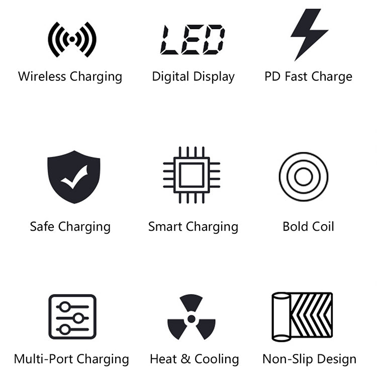 Bộ sạc đa chức năng X9 9 trong 1 QC 3.0 giao diện USB + 6 cổng USB + cổng PD 65W + sạc nhanh không dây QI với màn hình LED, X9