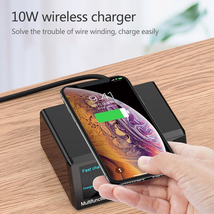 Bộ sạc đa chức năng X9 9 trong 1 QC 3.0 giao diện USB + 6 cổng USB + cổng PD 65W + sạc nhanh không dây QI với màn hình LED, X9