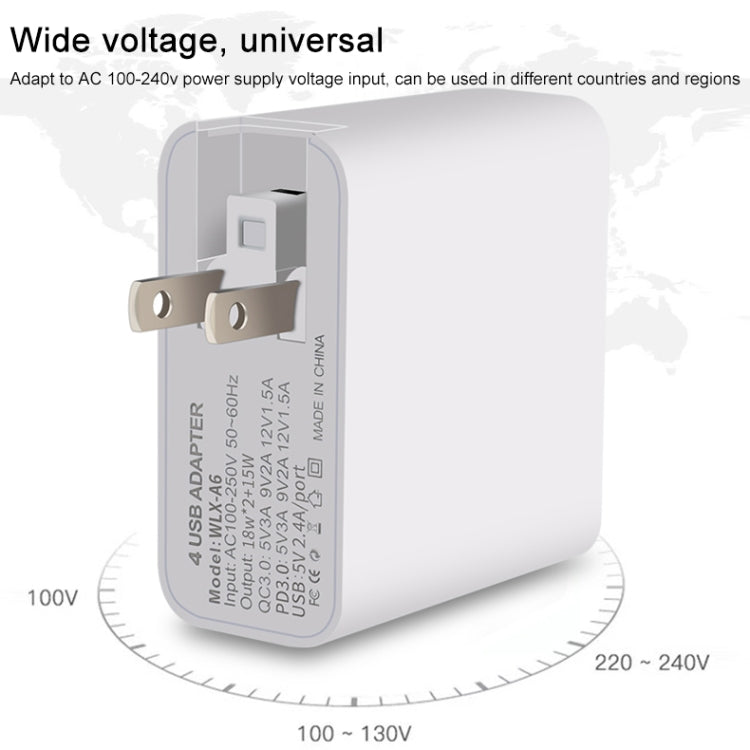 Bộ sạc du lịch USB 4 cổng sạc nhanh WLX-A6, phích cắm US