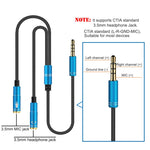 Cáp âm thanh chia 2 đầu 3.5mm đực sang đôi 3.5mm cái TPE đàn hồi cao 2 trong 1, dài cáp 32cm