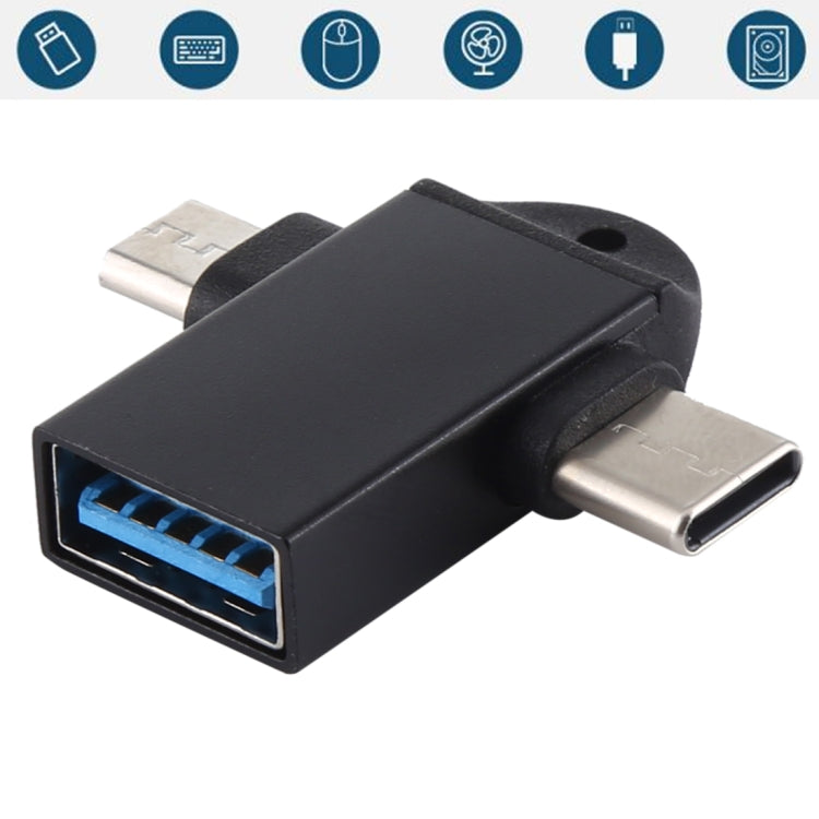 Bộ chuyển đổi OTG đa chức năng USB 3.0 cái sang USB-C / Type-C đực + Micro USB đực có lỗ móc dây